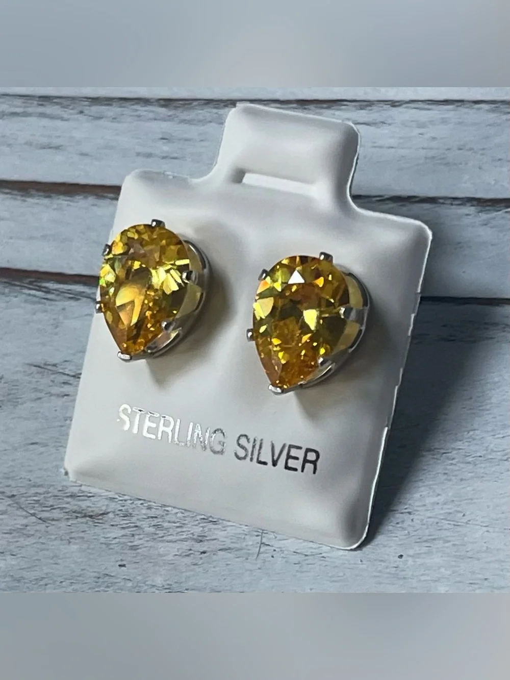 Sterling Silver CZ Citrine Pear Shaped Stud Earrings